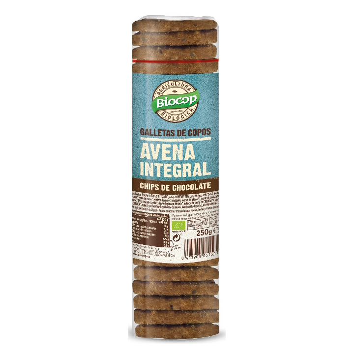 GALLETAS DE COPOS DE AVENA INTEGRAL CON CHIPS DE CHOCOLATE ECO 250 GR. (BIOCOP)/