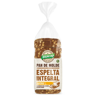 PAN DE MOLDE DE ESPELTA INTEGRAL CON AVENA VEGANO 400 GR. (MASA MADRE) (BIOCOP)/