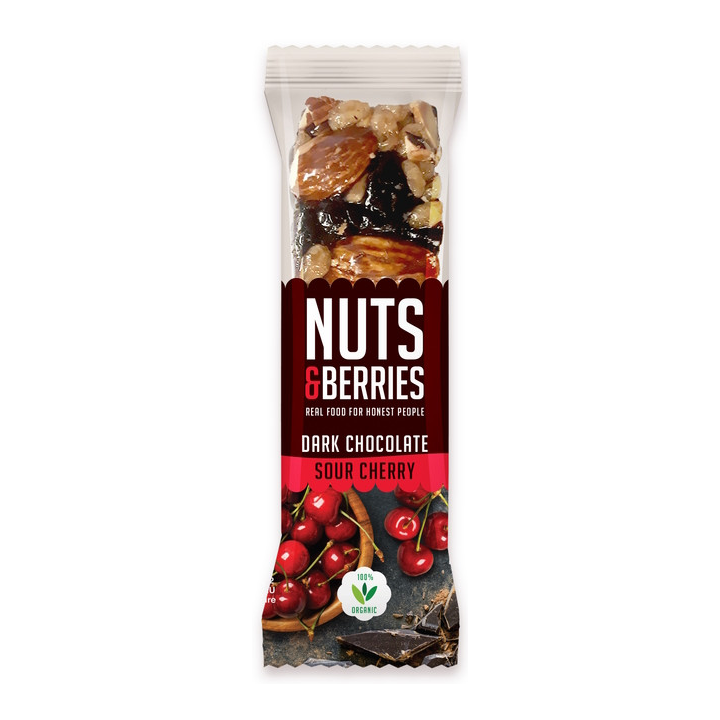 BARRITA DE CHOCOLATE NEGRO- CEREZA ECO 40 GR. (NUTS&BERRIES)
