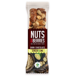 BARRITA DE CHOCOLATE NEGRO-JENGIBRE-LIMA ECO 40 GR. (NUTS&BERRIES)
