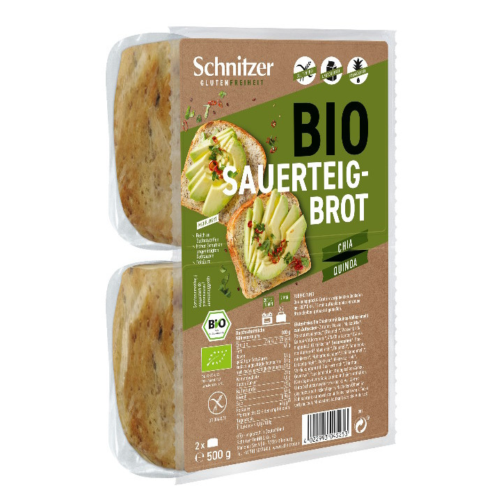 PAN DE MOLDE CON CHIA Y QUINOA SIN GLUTEN BIO 500 GR. (SCHNITZER)**.