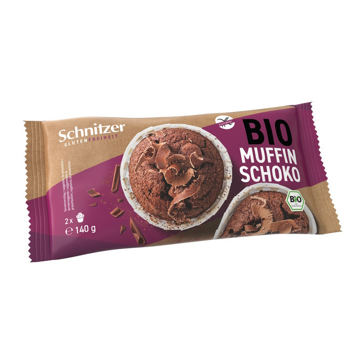 MUFFINS CHOCOLATE NEGRO DARK CHOCOLATE SIN GLUTEN BIO 140 GR. (SCHNITZER)**.