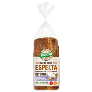 PAN DE MOLDE DE ESPELTA INTEGRAL GIRASOL LINO SESAMO 400 GR. (MASA MADRE) (BIOCOP)/