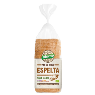 PAN DE MOLDE DE ESPELTA BLANCO MASA MADRE SIN LACTOSA, SIN HUEVO, VEGANO 400 GR. (BOCOP)/
