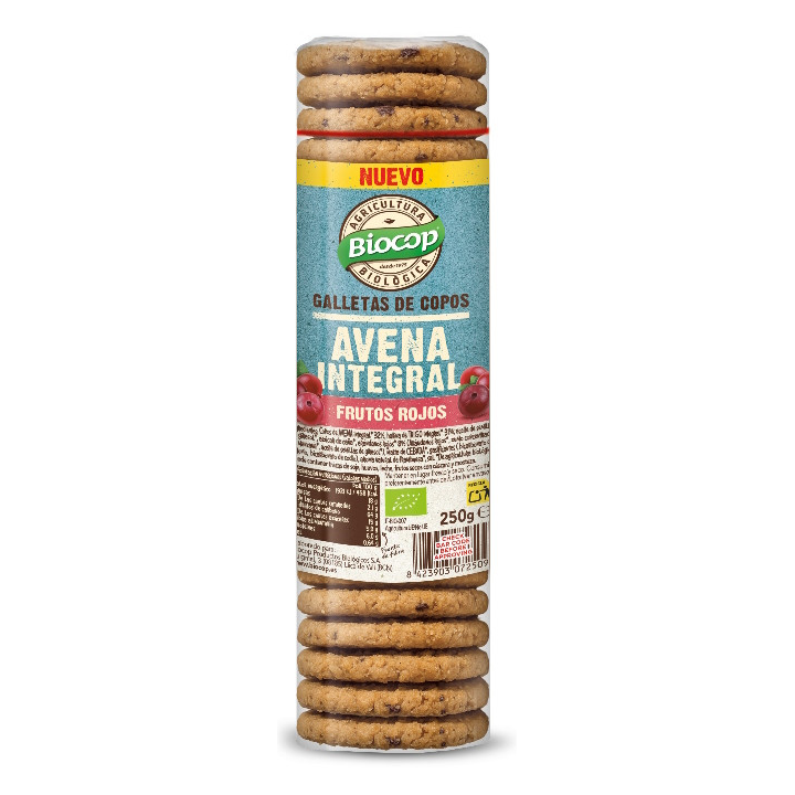 GALLETAS DE COPOS DE AVENA INTEGRAL Y FRUTOS ROJOS ECO 250 GR. (BIOCOP)/