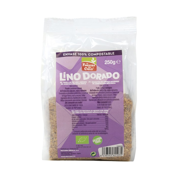 SEMILLAS DE LINO DORADO SIN GLUTEN BIO 250 GR. 100% COMPOSATABLE (LA FINESTRA)/