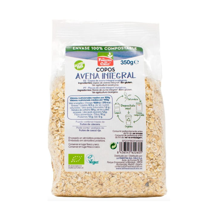 COPOS DE AVENA FINOS SIN GLUTEN BIO 350 GR. 100% COMPOSTABLE  (LA FINESTRA)/
