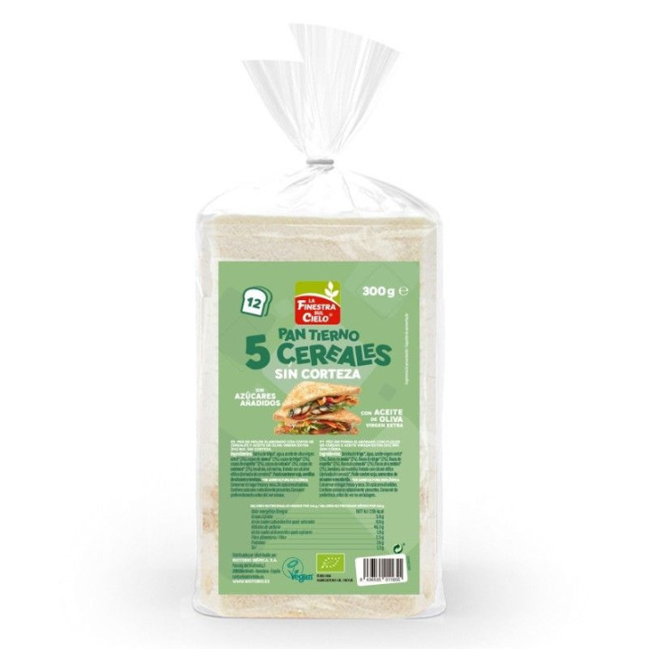 PAN DE MOLDE SIN CORTEZA 5 CEREALES BIO 300 GR. (LA FINESTRA)/
