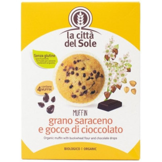 MADALENAS DE TRIGO SARRACENO CON CHIPS DE CHOCOLATE SIN GLUTEN ECO 4 X 45 GR, (LA CITTA DEL SOLE)/