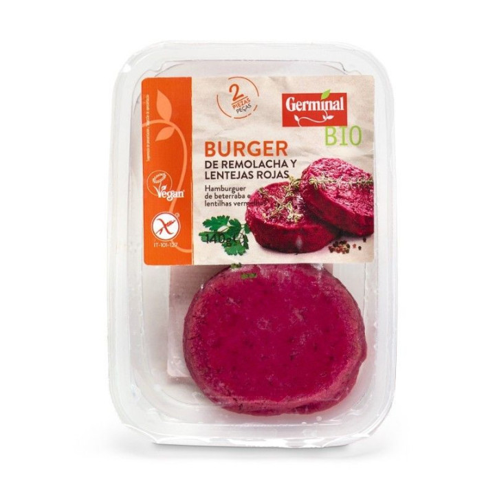 BURGER DE REMOLACHA Y LENTEJA ROJA BIO SIN GLUTEN BIO 180 GR. (GERMINAL)/