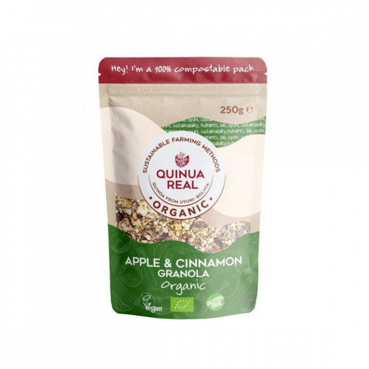GRANOLA DE QUINUA REAL CON MANZANA Y CANELA SIN GLUTEN BIO 250 GR. 100% COMPOSTABLE (QUINUA REAL)/