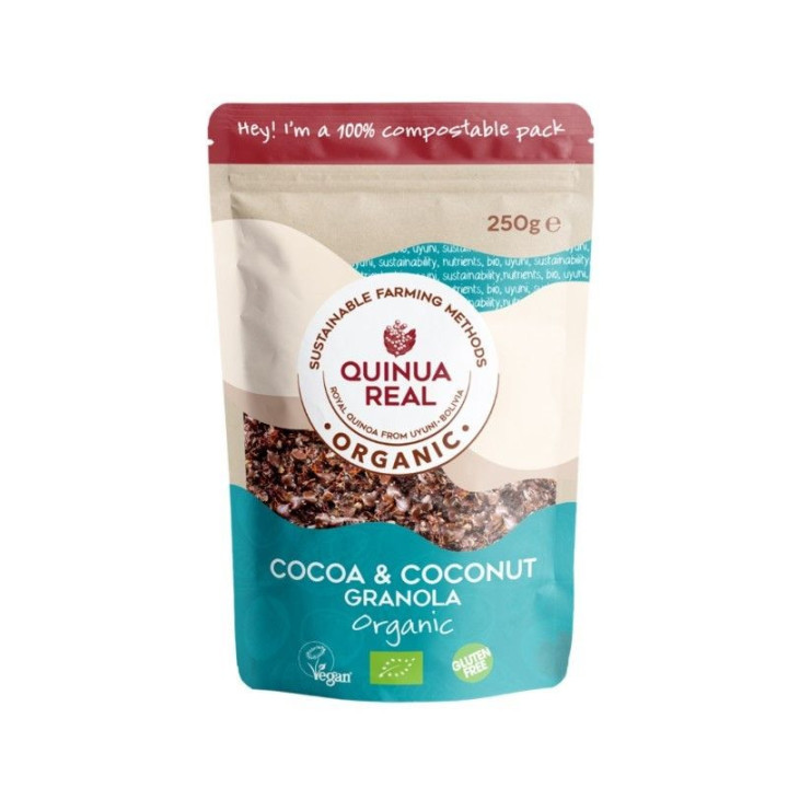 GRANOLA DE QUINUA REAL CON CACAO Y COCO SIN GLUTEN BIO 275 GR. 100% COMPOSTABLE (QUINUA REAL)/
