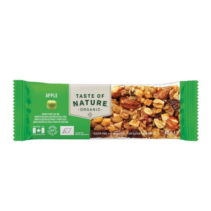 BARRITA DE MANZANA Y CANELA SIN GLUTEN BIO 40 GR. (TASTE OF NATURE)