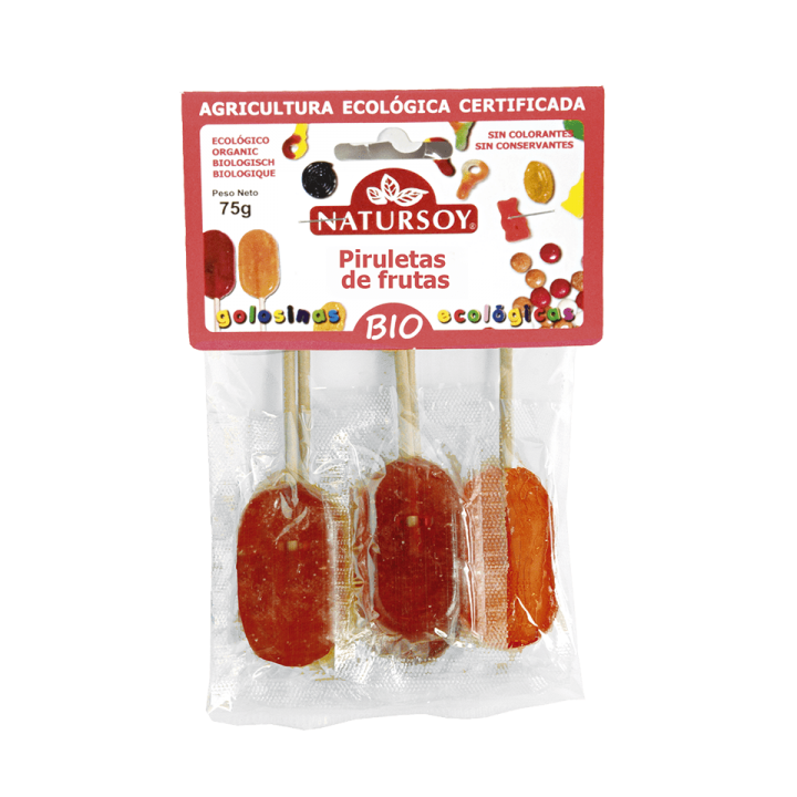 PIRULETA 5 SABORES SIN AZUCAR BOLSA 75 GR. (NATURSOY)