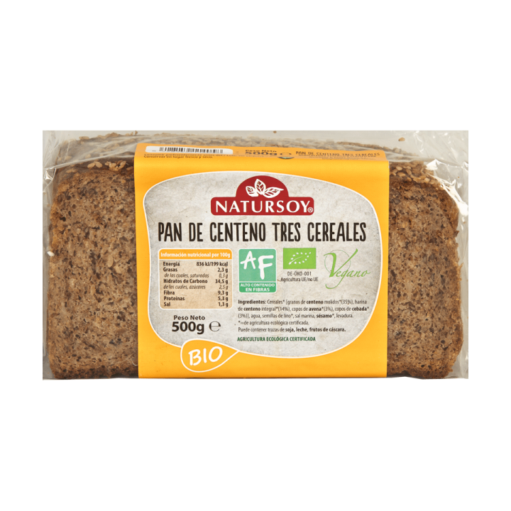 PAN DE CENTENO Y 3 CEREALES 500 GR. (NATURSOY)