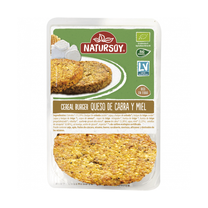 HAMBURGUESA DE CEREALES, CEBADA, QUESO DE CABRA Y MIEL 200 GR (NATURSOY)