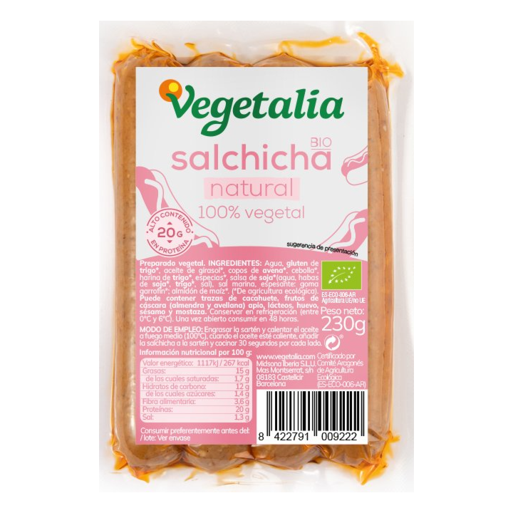 SALCHICHA VEGETAL NATURAL 230 GR. (VEGETALIA)/