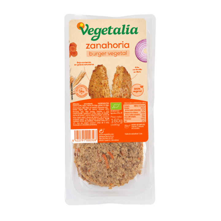 VEGEBURGUER 160 GR. DE SEITAN Y ZANAHORIA BIO (VEGETALIA)/