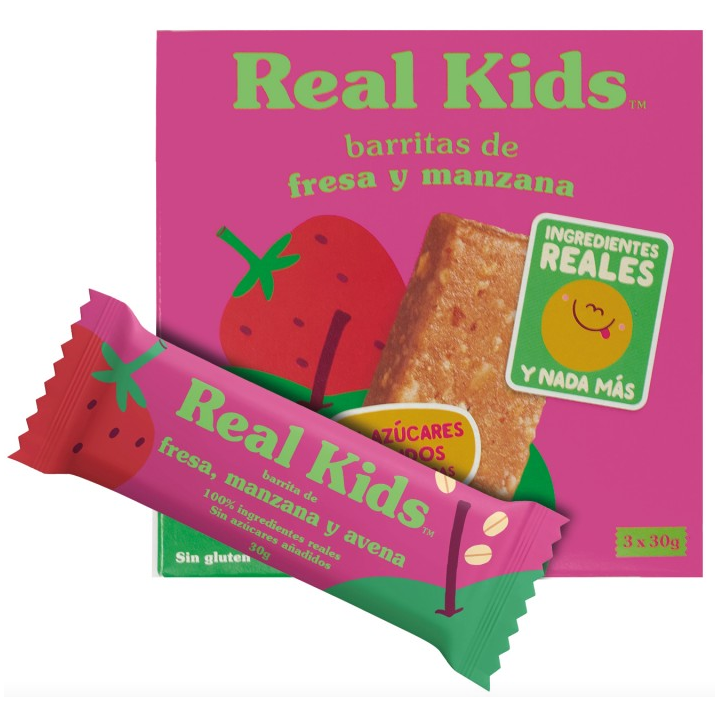 BARRITA DE FRUTA CON AVENA, FRESA Y MANZANA ECO SIN GLUTEN 3 X 30 GR. (REAL KIDS) (15)